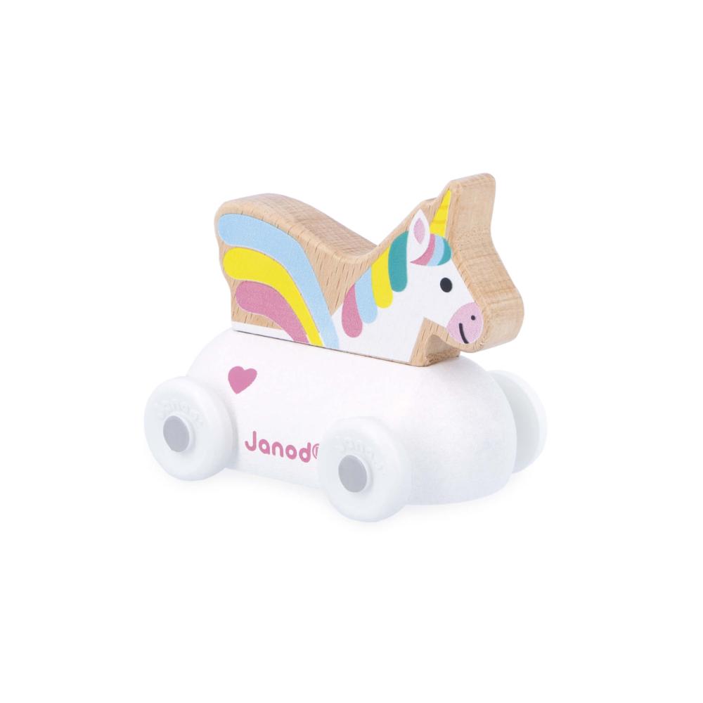 Janod Cross roads Dreven auto na tlaenie s jednorocom biele