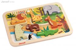 Janod Dreven vkladacie puzzle pre najmench ZOO Chunky