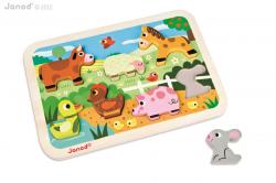 Janod Dreven vkladacie puzzle pre najmench Farma Chunky