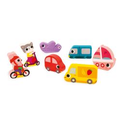 J07124 Janod Dreven vkladacie puzzle pre najmench Dopravn prostriedky Chunky 3