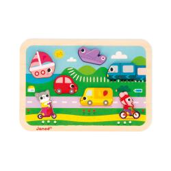 J07124 Janod Dreven vkladacie puzzle pre najmench Dopravn prostriedky Chunky 2