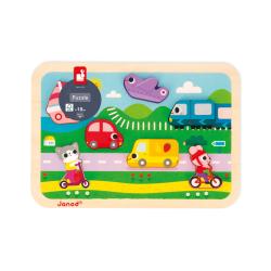 J07124 Janod Dreven vkladacie puzzle pre najmench Dopravn prostriedky Chunky 4