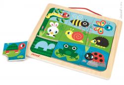 Janod Dreven vkladacie magnetick puzzle s tiemi Zvieratk v zhrade 